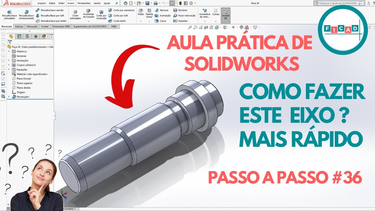 Como fazer Eixo no Solidworks aprendendo na Prática # 36 - Vídeo aula Passo a Passo