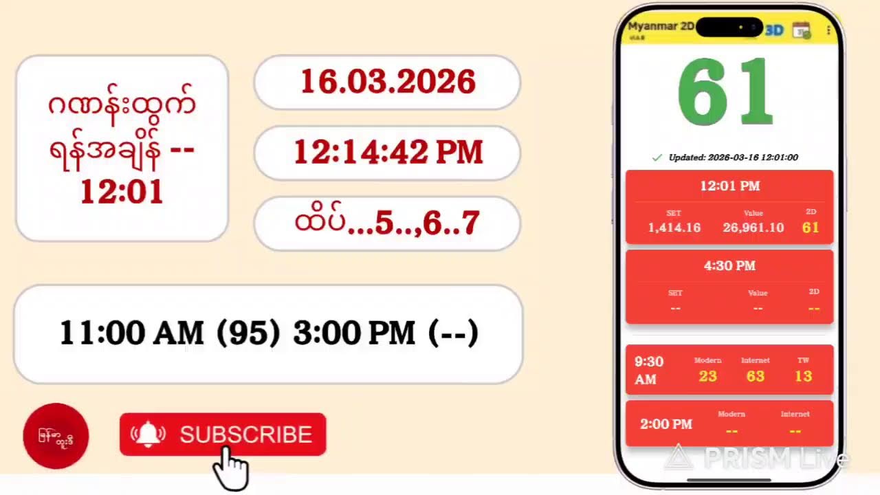 16.03.2026 | 12:01 |တနလ်ာမနက် 2D Live