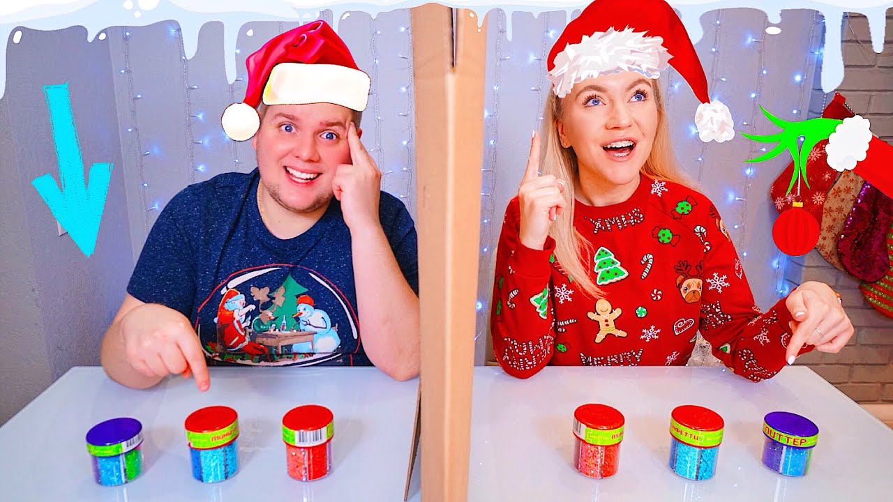 ТЕЛЕПАТИЯ НОВОГОДНИЙ СЛАЙМ ЧЕЛЕНДЖ 🎄Лизун из случайных ингредиентов TWIN TELEPATHY SLIME CHALLENGE