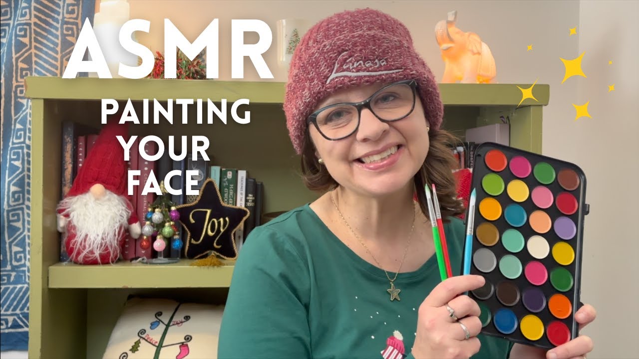 ASMR Painting Your Face at a Christmas Fair🎄❤️ (soft spoken holiday role play with background music)