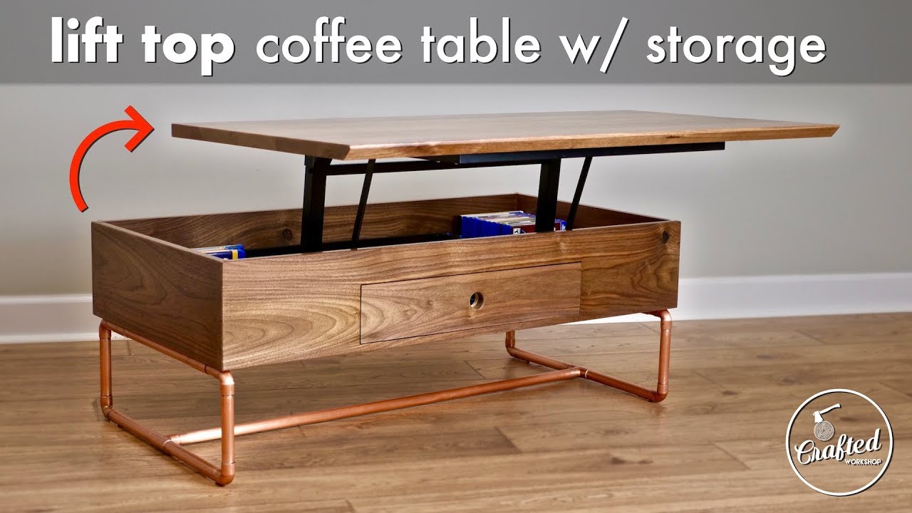Lift Top Coffee Table with Storage & Copper Pipe Base // How To - Woodworking