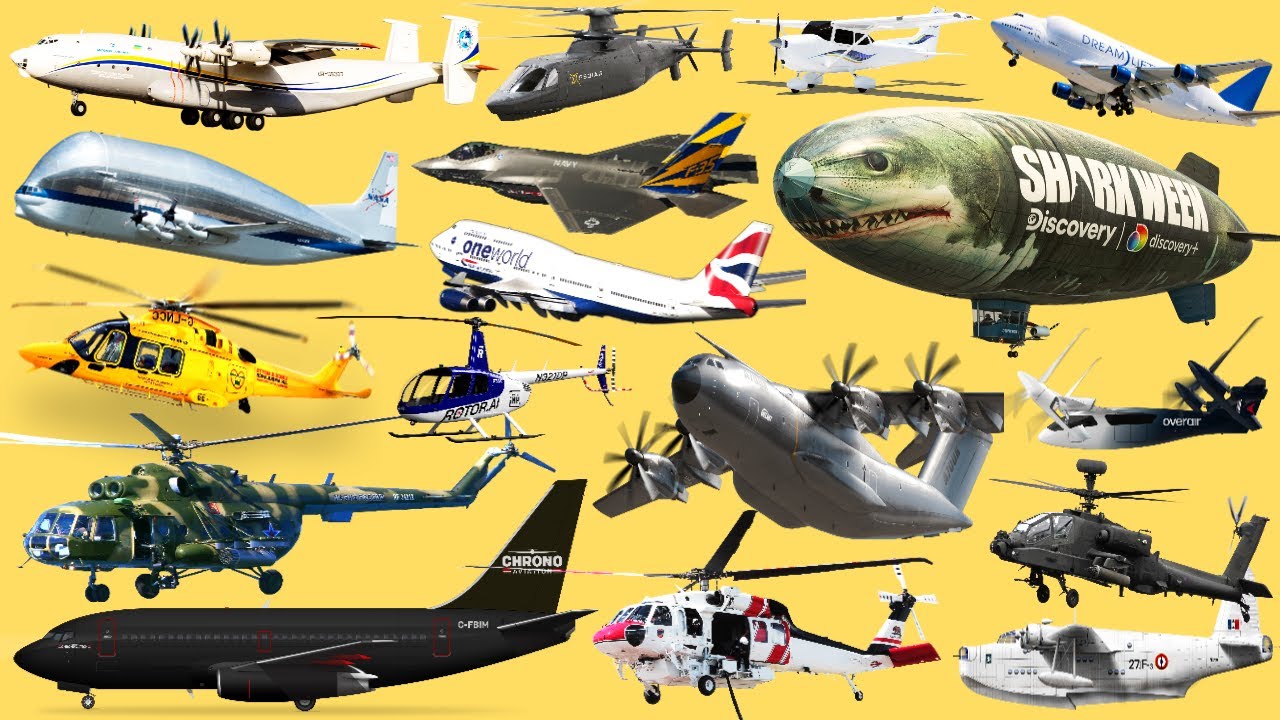 Unique AIR VEHICLES Synthesis - Cargo jet, Jumbo jet, Helicopter, Airplane, Blimp, Attack Plane