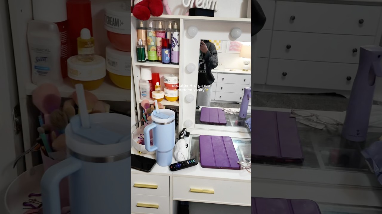 Vanity organizing - declutter pt. 3 #momlife #cleaning #vanity #skincare #makeup #declutter