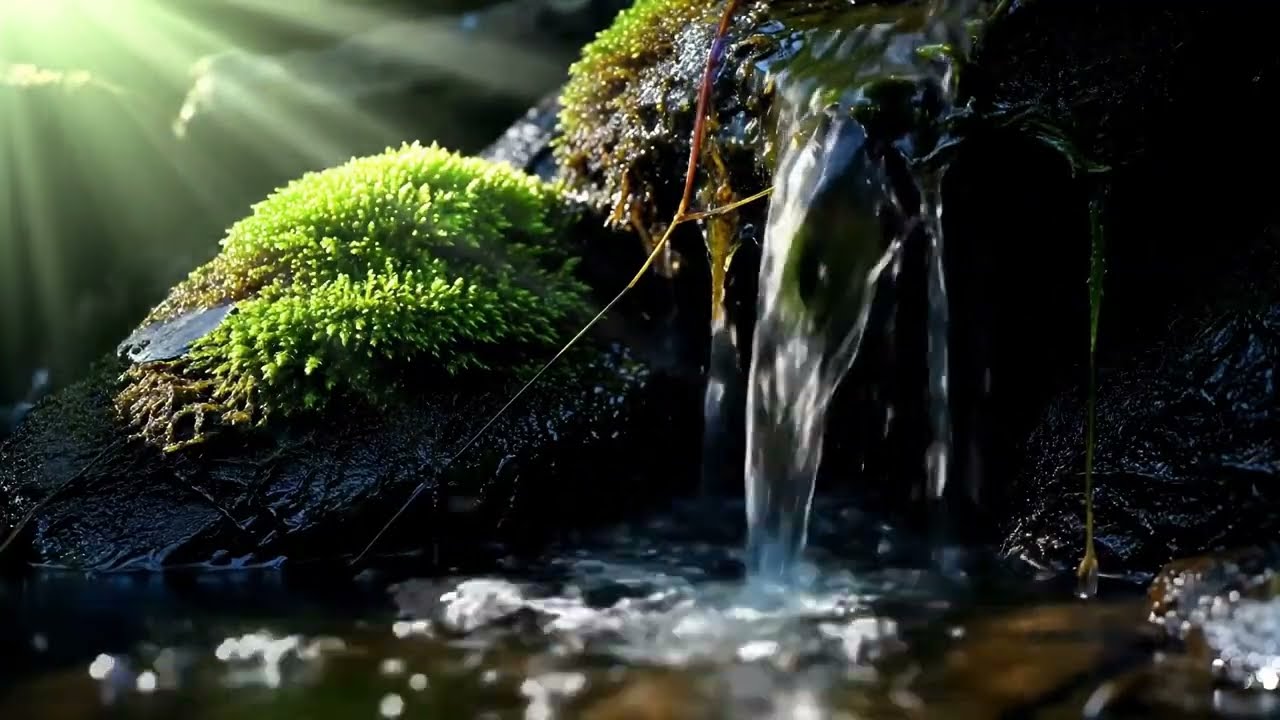 Healing Forest Stream 💧 Gentle Water Flow on Mossy Rocks