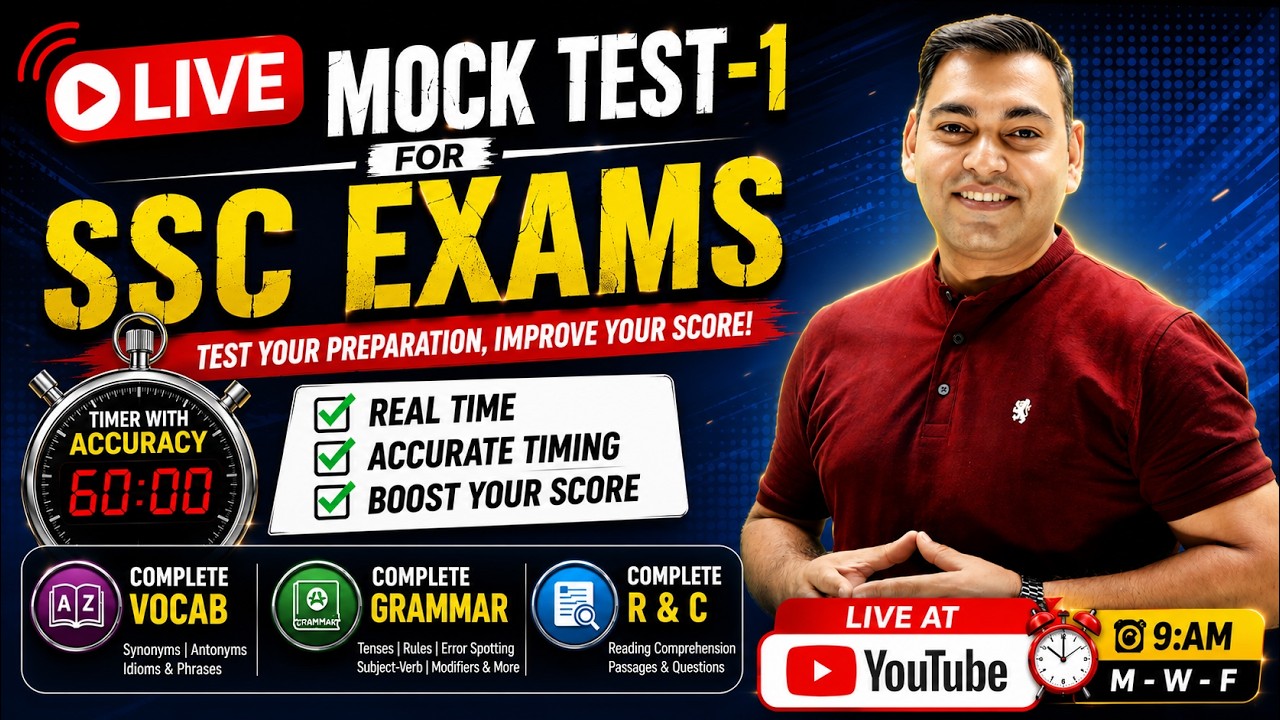 🔥 LIVE SSC MOCK TEST 1  60-Minute Real Exam Challenge 🎯 SSC CGL, CHSL, CPO & MTS  by InderjeetSharma