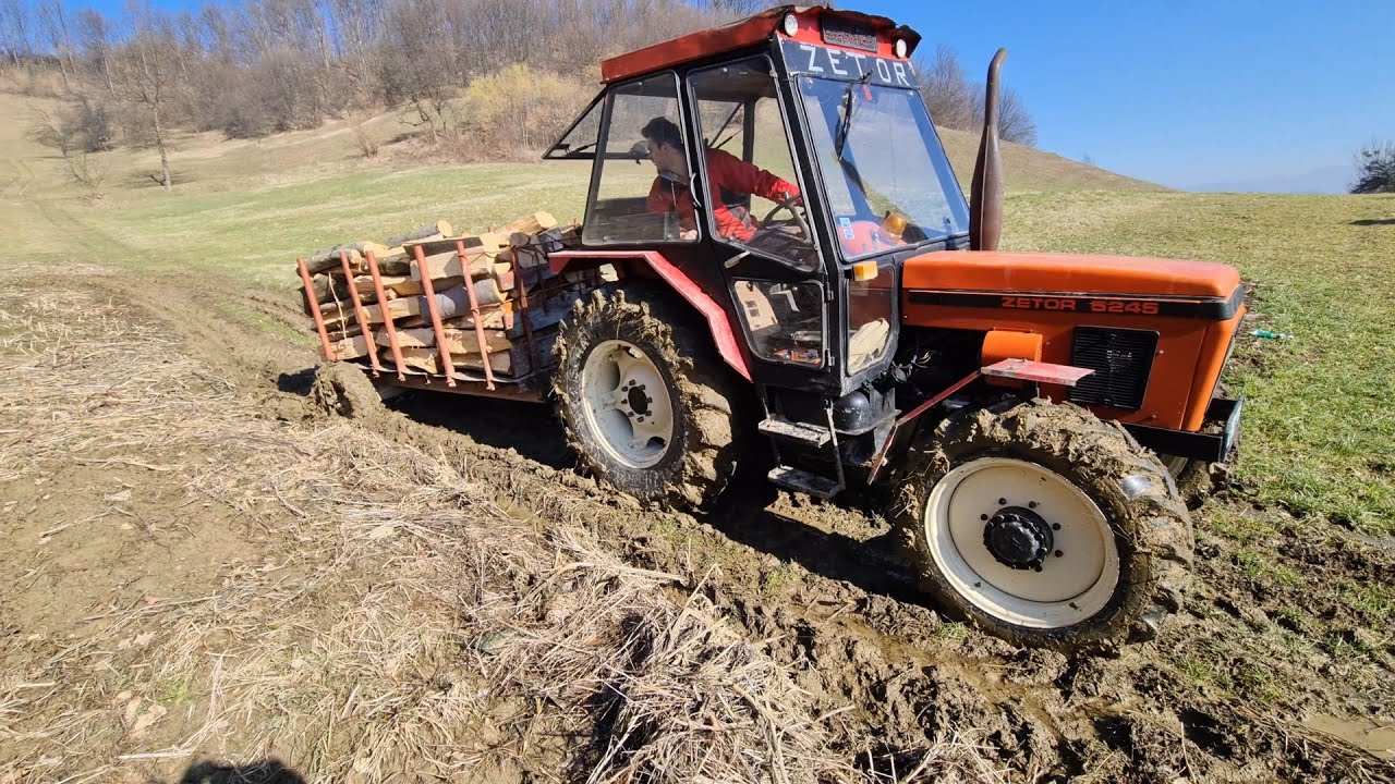 Zetor 5245 - Spuštanje drva po blatu! *uskijavaNjE*
