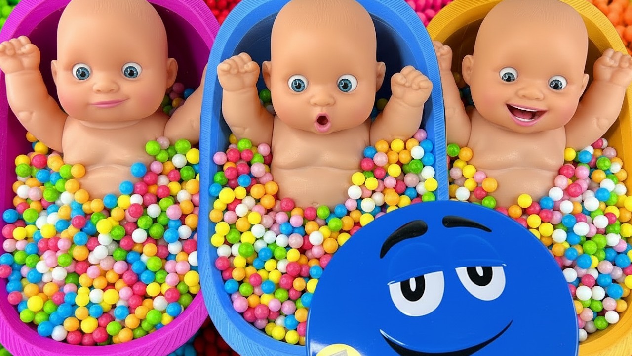 Full of 3 Rainbow BathTubs Candy with M&M's & Magic Slime Cutting Video
