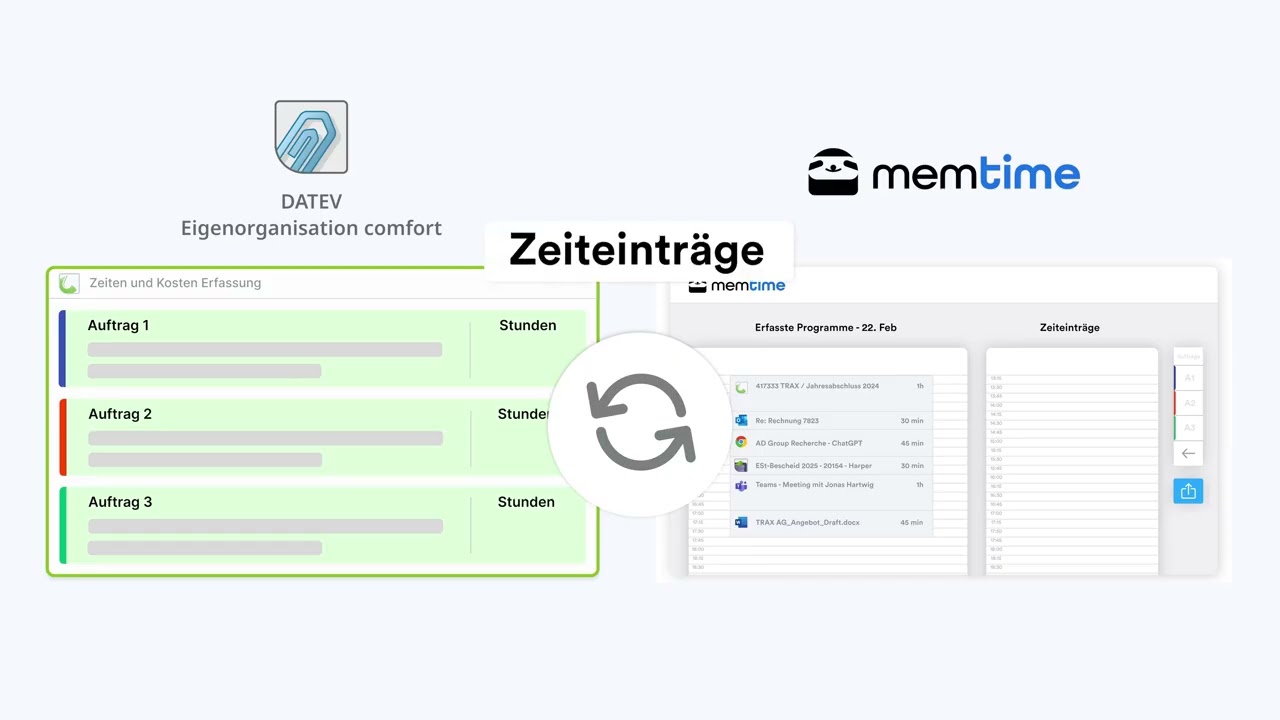 DATEV Eigenorganisation comfort Zeiterfassung-Integration mit Memtime