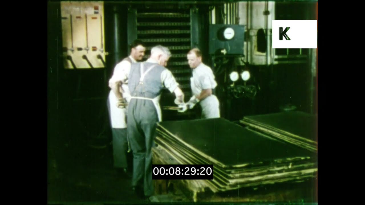 1950s UK, Factory, Blue Collar Workers Manufacturing Plastic, 16mm