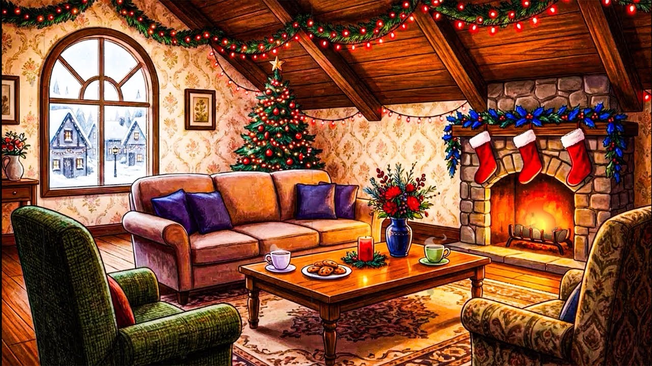 Vintage Jazz Music ❄️ 1940s Warm Living Room & Cozy Snowy Ambience for Good Mood