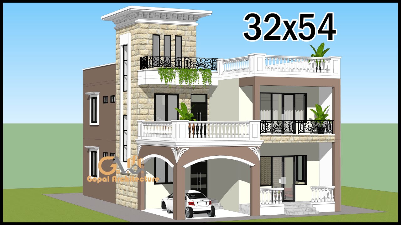 32x54 3D House Plan With Elevation Design, 32*54 5BHK Ghar ka plan With Classic, Gopal Architecture