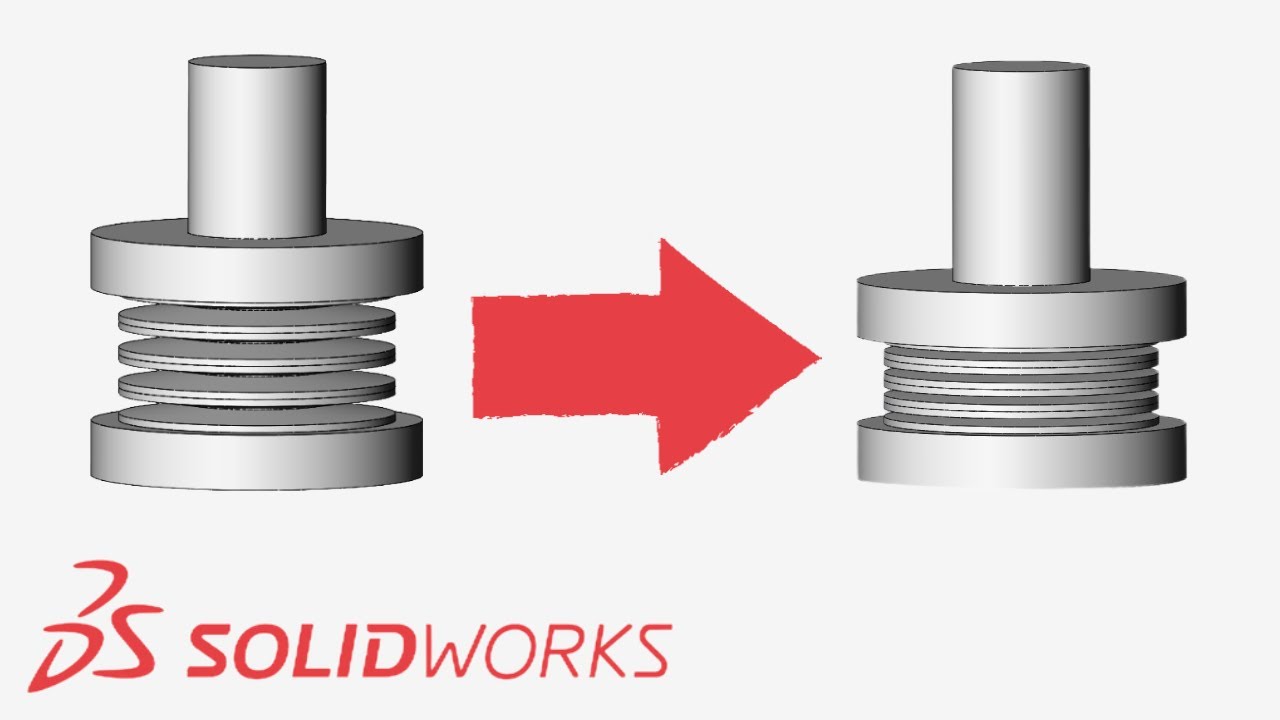Animation of disc springs in SolidWorks tutorial - Анимация работы тарельчатых пружин в SolidWorks