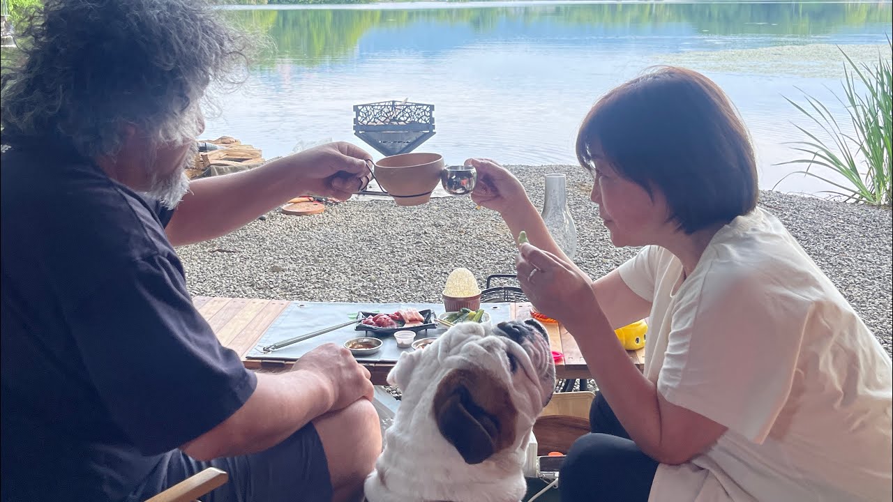 念願の【ほとりの遊び場】🏕️行ってきたよ😊とーっても素敵な場所でした#ブルドッグ #ブルドッグキャンプ#bulldog #