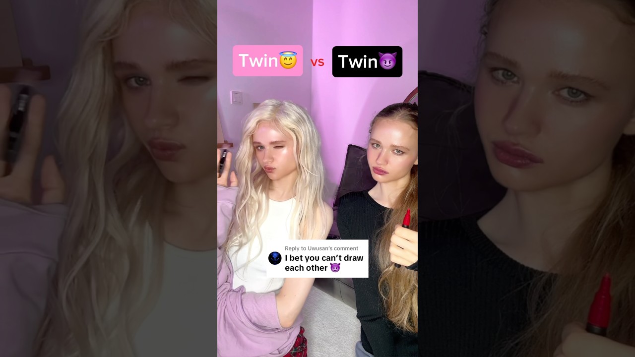My TWIN SISTER and I are drawing ✨each other✨LOL 😇😈who wins??@LiliGisella  | JULIA GISELLA