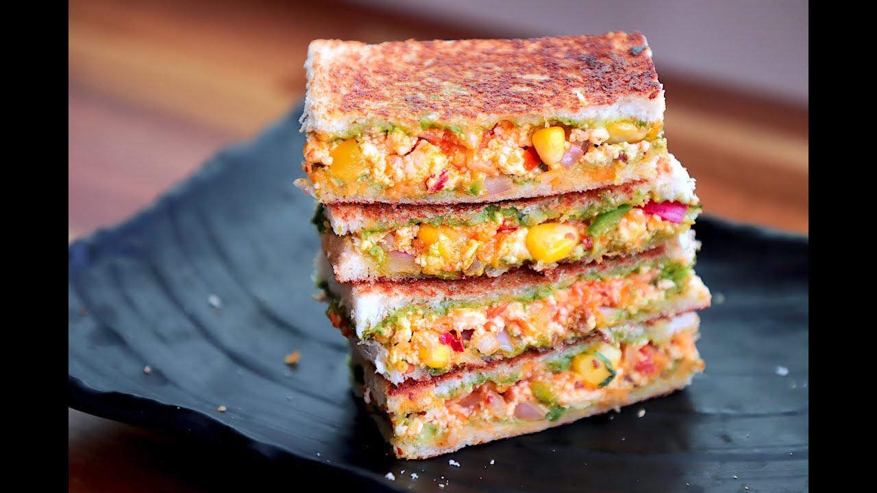 Schezwan paneer sandwich recipe - easy paneer sandwich recipe
