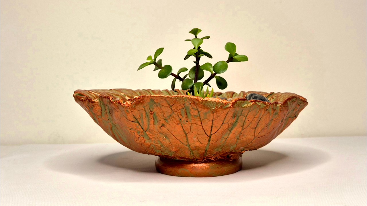 Unique Concrete Leaf Pot with a Base
