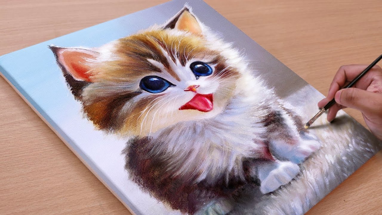 Painting a Cute Kitten 😸 / Acrylic Paintings / Art paintings