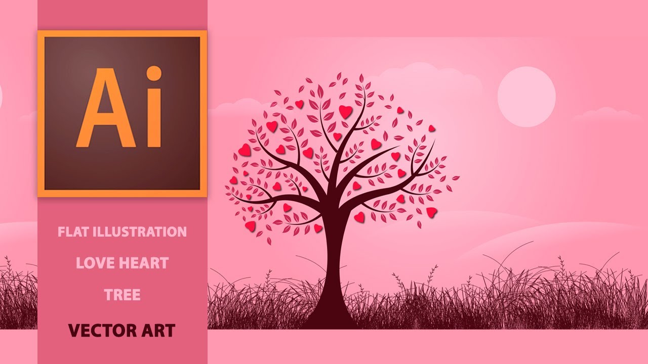 Flat Illustration Love Heart Tree - In Adobe Illustrator