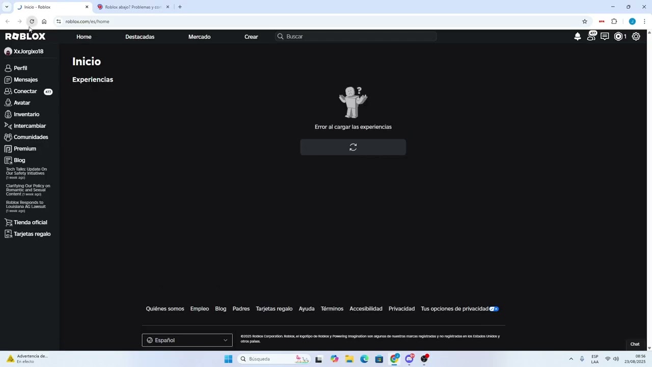 ⚠️SE CAYO ROBLOX - HOY 23 DE AGOSTO DEL 2025
