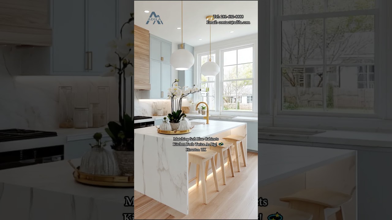 Soft Blue Kitchen Design Ideas | How Natural Light Transforms Your Space ✨#kitchen #cabinet