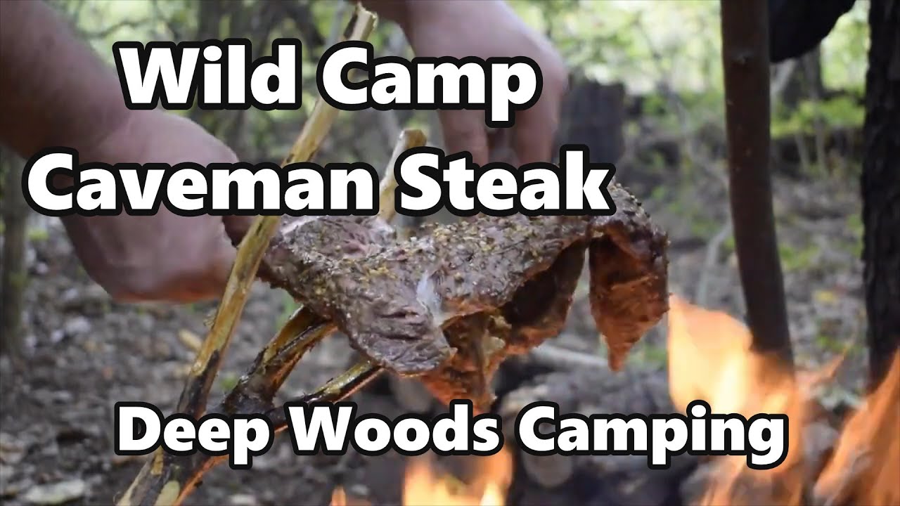 Wild Camp 🌲 Caveman Steak on Coals 🔥 Deep Woods Camping