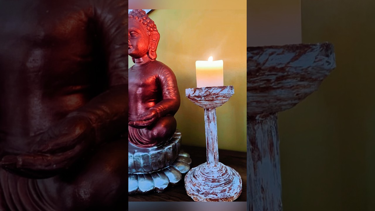 Candle holder using newspapers #wastematerialcraft #bestoutofwaste #papercraft #candleholder #diy