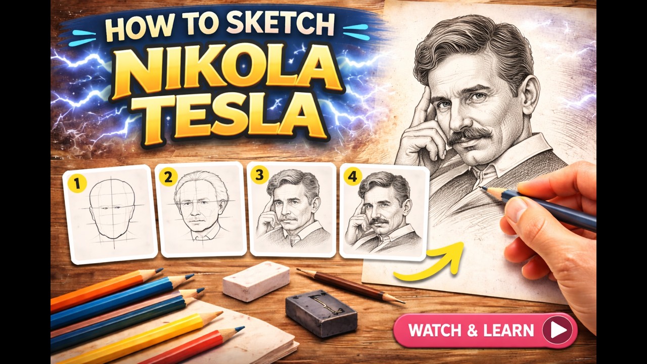 Nikola Tesla Sketch Tutorial | Easy Portrait Drawing for Beginners