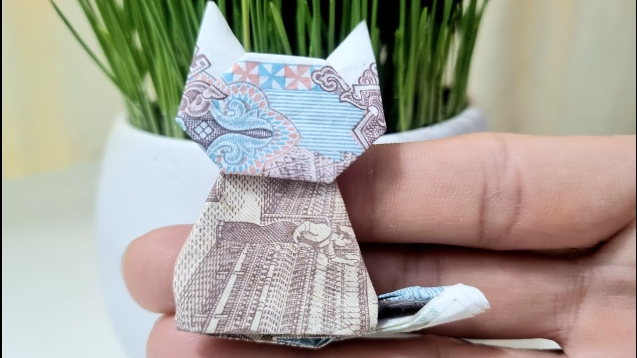 Origami - How to fold a cat from paper money #origami #money #easy #cat