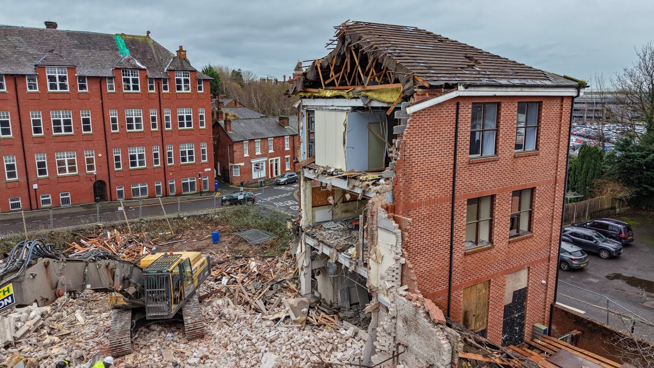 Lanson House Demolition, Preston | Ashworth Demolitions (Drone Footage)