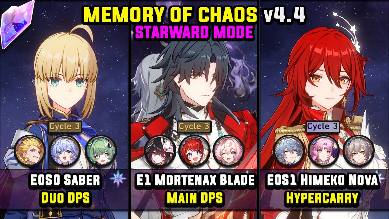 E0S0 Saber & E1 Mortenax Blade & E0S1 Himeko Nova (4 Star) Starward Mode - Memory Of Chaos 4.4