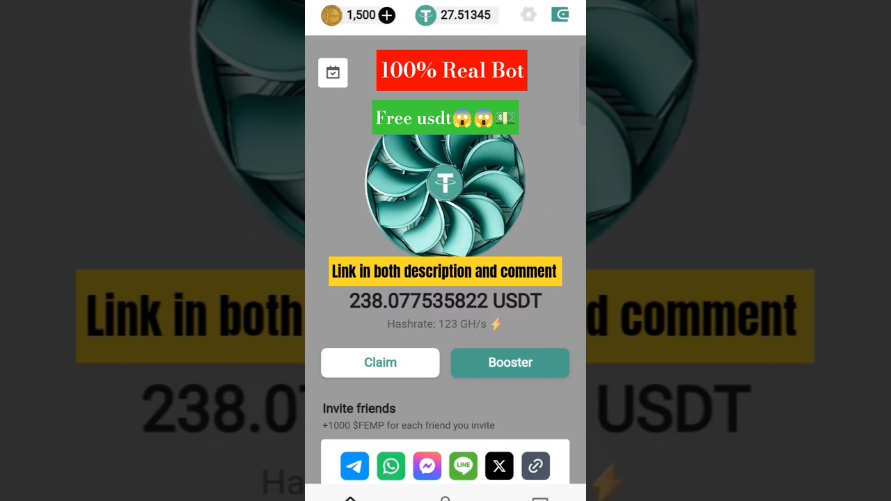 Earn USDT😱😱💸💸 on Telegram #usdt #free #usdtmining #freebot #shorts