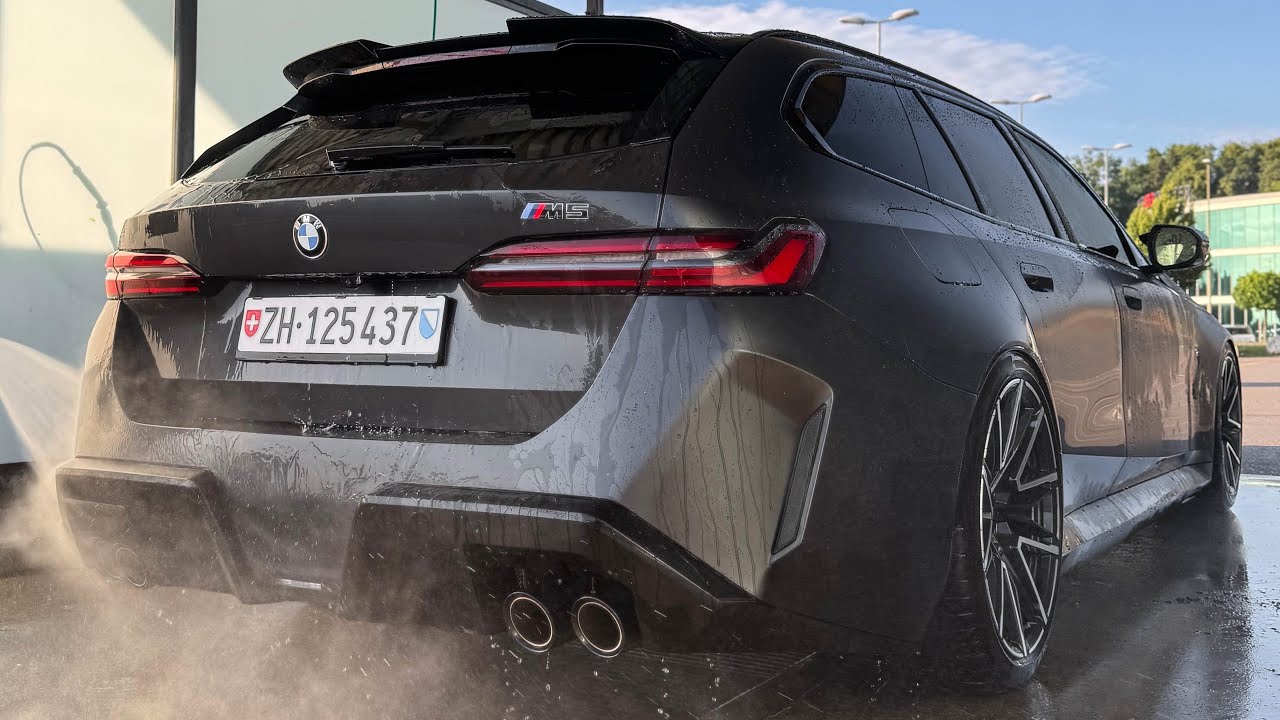 NEW 2025 BMW M5 Touring in Frozen Deep Grey and a Trailer Hitch & Nice REVS!!