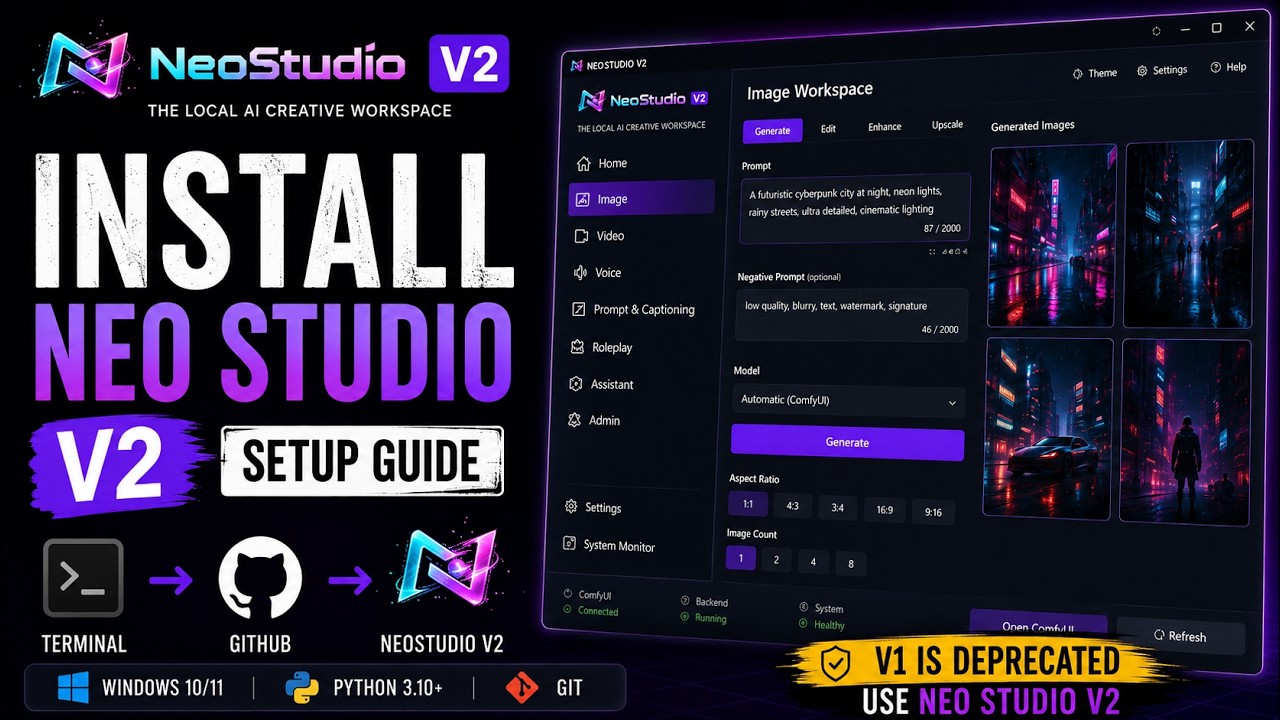 Neo Studio V2 &mdash; ComfyUI + KoboldCPP Local AI Workspace | Installation Guide