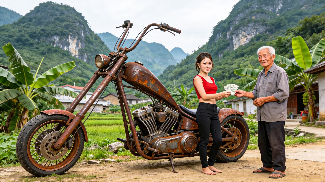 Girl Mechanic RESTORES Abandoned 1970 Harley-Davidson Chopper In A Remote Village – Full Restoration