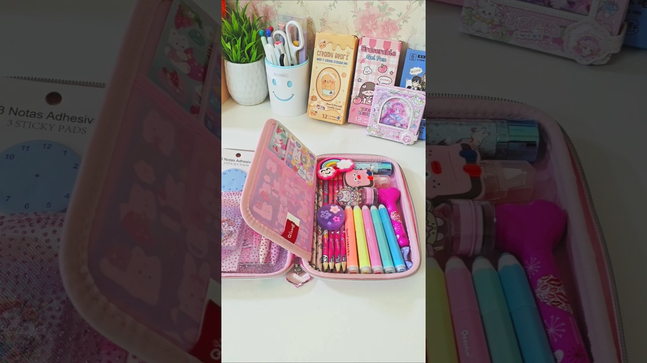 Filling unicorn 🦄 pencil box with cute stationery ✨️💕 #cute #asmr #stationery #shorts #youtubeshorts