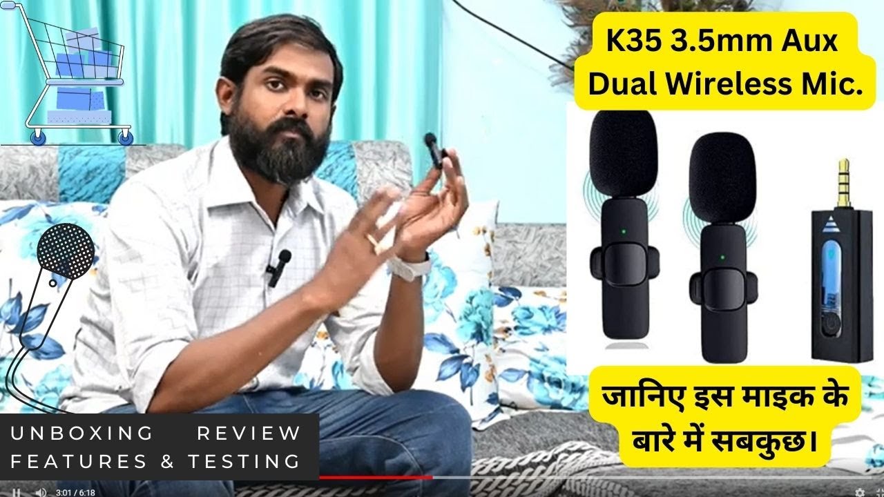 Wireless Collar Mic K35  || Lapel Lavalier Mic 3.5 Aux Single Receiver 2 - Mics 1 Input || 50M range