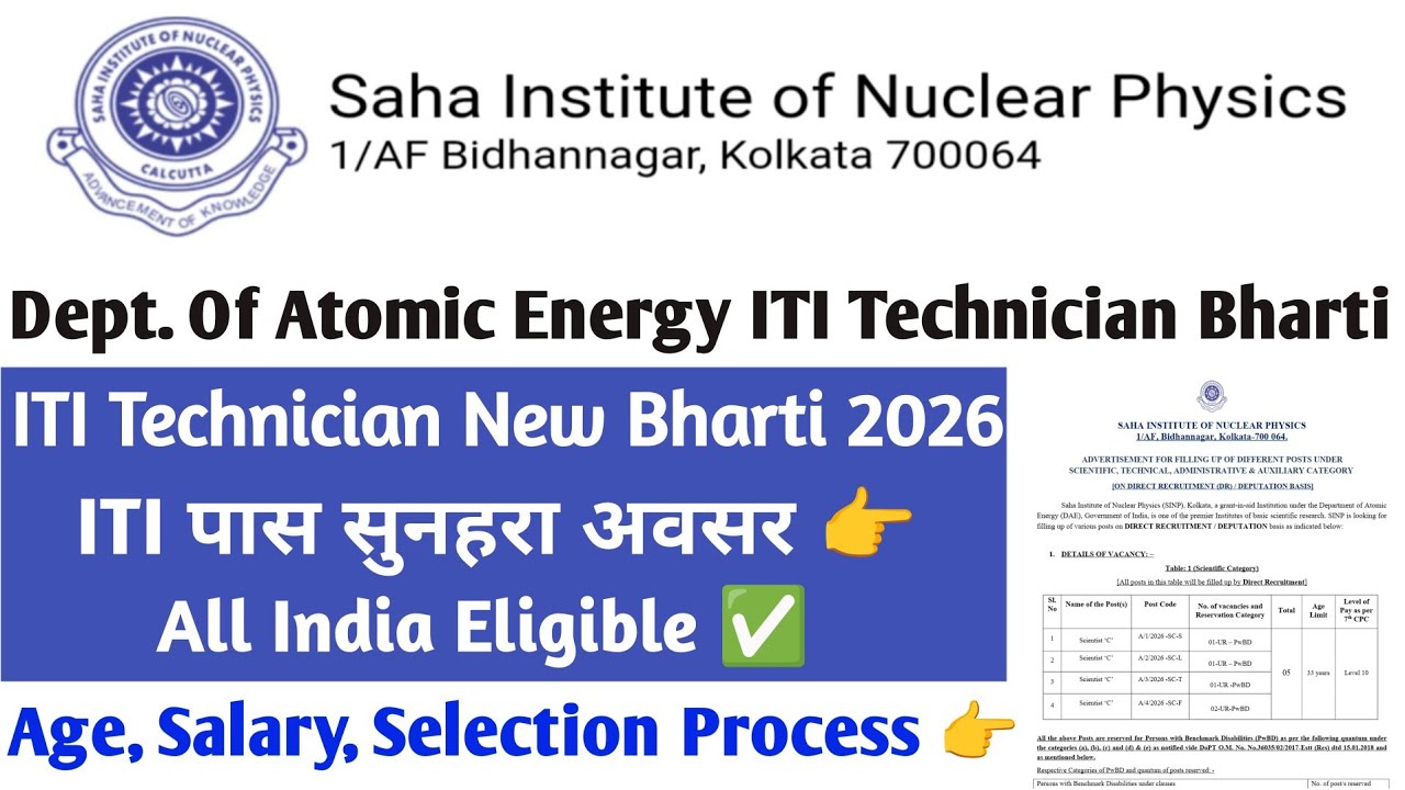 🔥 Saha Institute ITI Technician Permanent Bharti 2026 Out | Official Notification Released