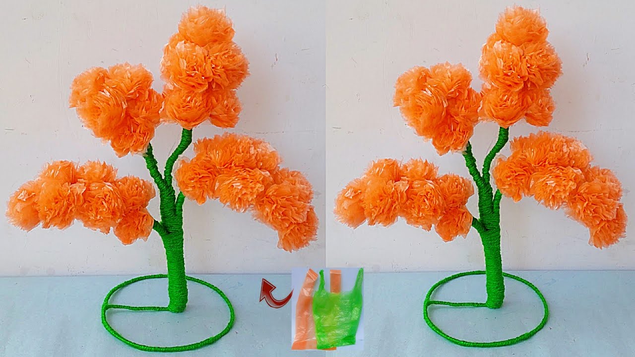 पॉलिथीन से बनाये गुलदस्ता /Carry bags and bottle Vase Craft/DIY New Design Polythene flower Guldast