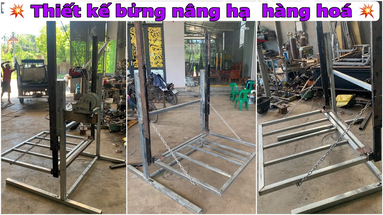 Bưởng nâng hạ 500kg Tự Chế sử dụng tời Quay tay hoặc tời Điện 12v
