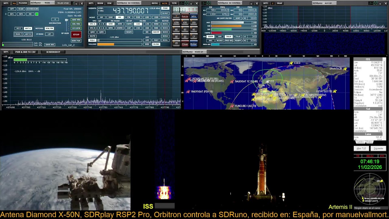 ARISS ISS QSO radioaficionados, 437.800 MHz, Directo, recibira en España el 11/02/2026 a 07:38 UTC.