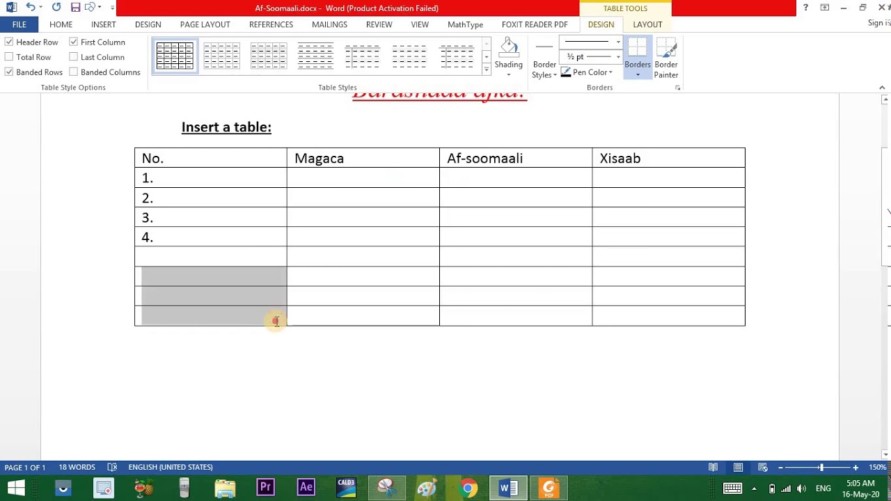 13. Insert A Table (Columns & Rows) -  Ms. Word