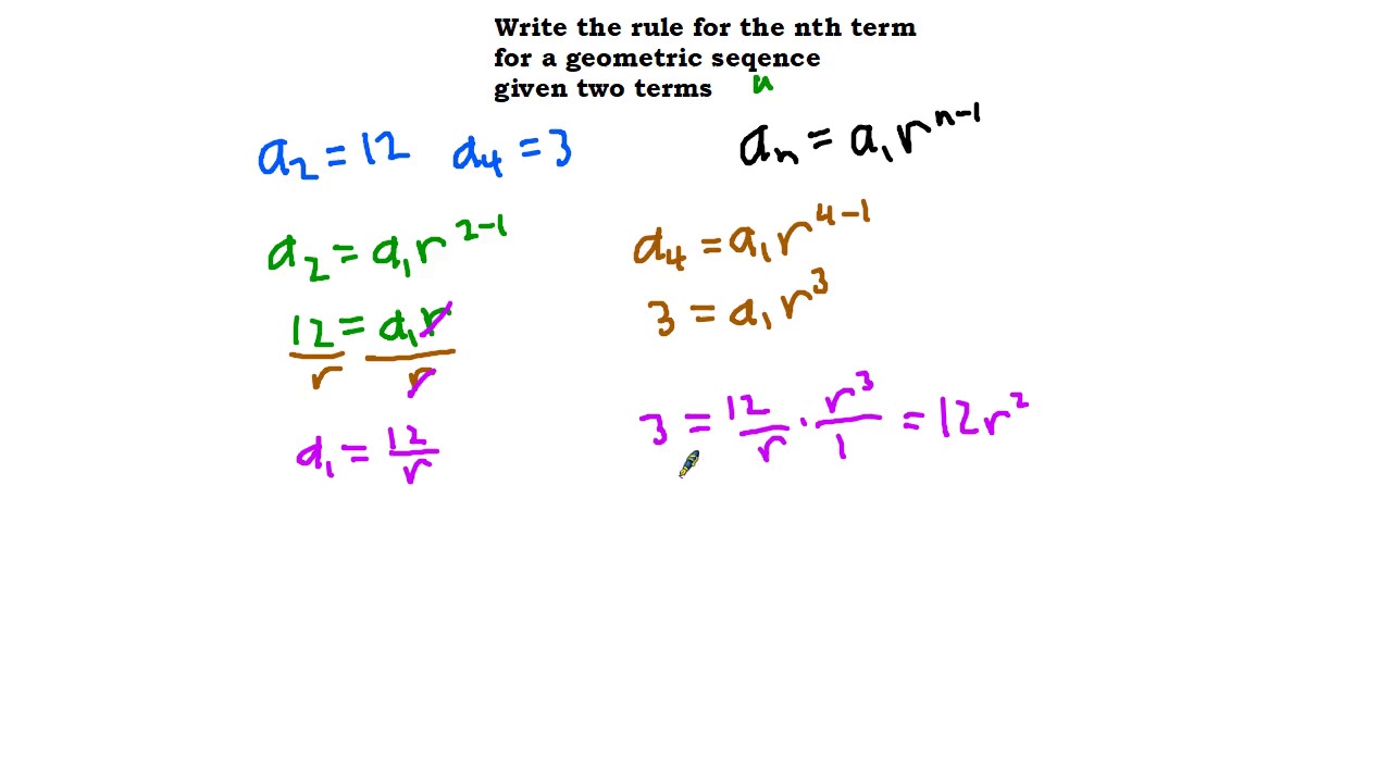 Write the rule for a geometric sequence given two terms