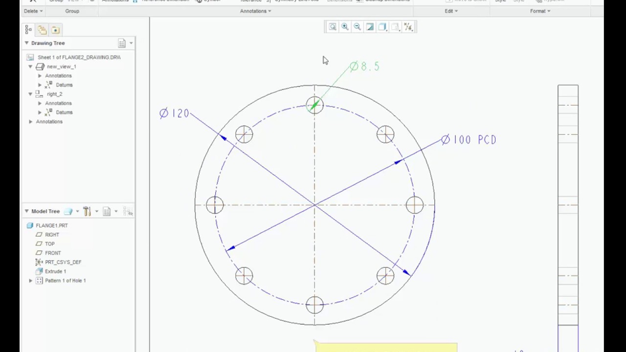 How to draw PCD in Creo Drawing/ Drafting