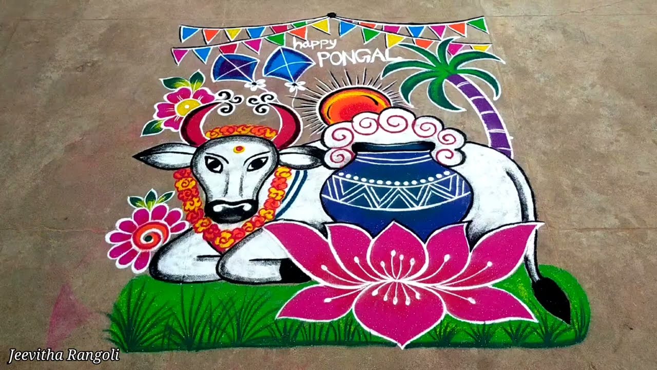 Mattupongal kolam 🐄🌾🌷... sankranti muggulu, pongal kolam 🔥😍..