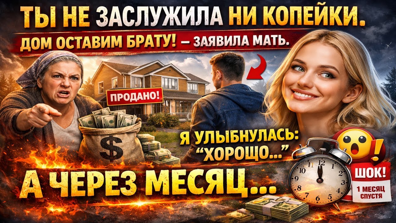 ТЫ НЕ ЗАСЛУЖИЛА НИ КОПЕЙКИ  ДОМ ОСТАВИМ БРАТУ! — ЗАЯВИЛА МАТЬ  Я УЛЫБНУЛАСЬ ХОРОШО  А ЧЕРЕЗ МЕСЯЦ