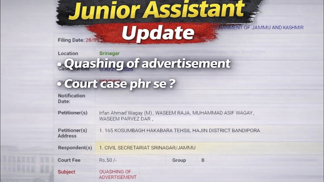 JKSSB JUNIOR ASSISTANT UPDATE || COURT CASE || QUASHING OF ADVERTISEMENT 