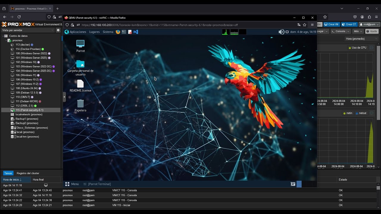 Parrot security 6 1, Instalado sobre Proxmox...