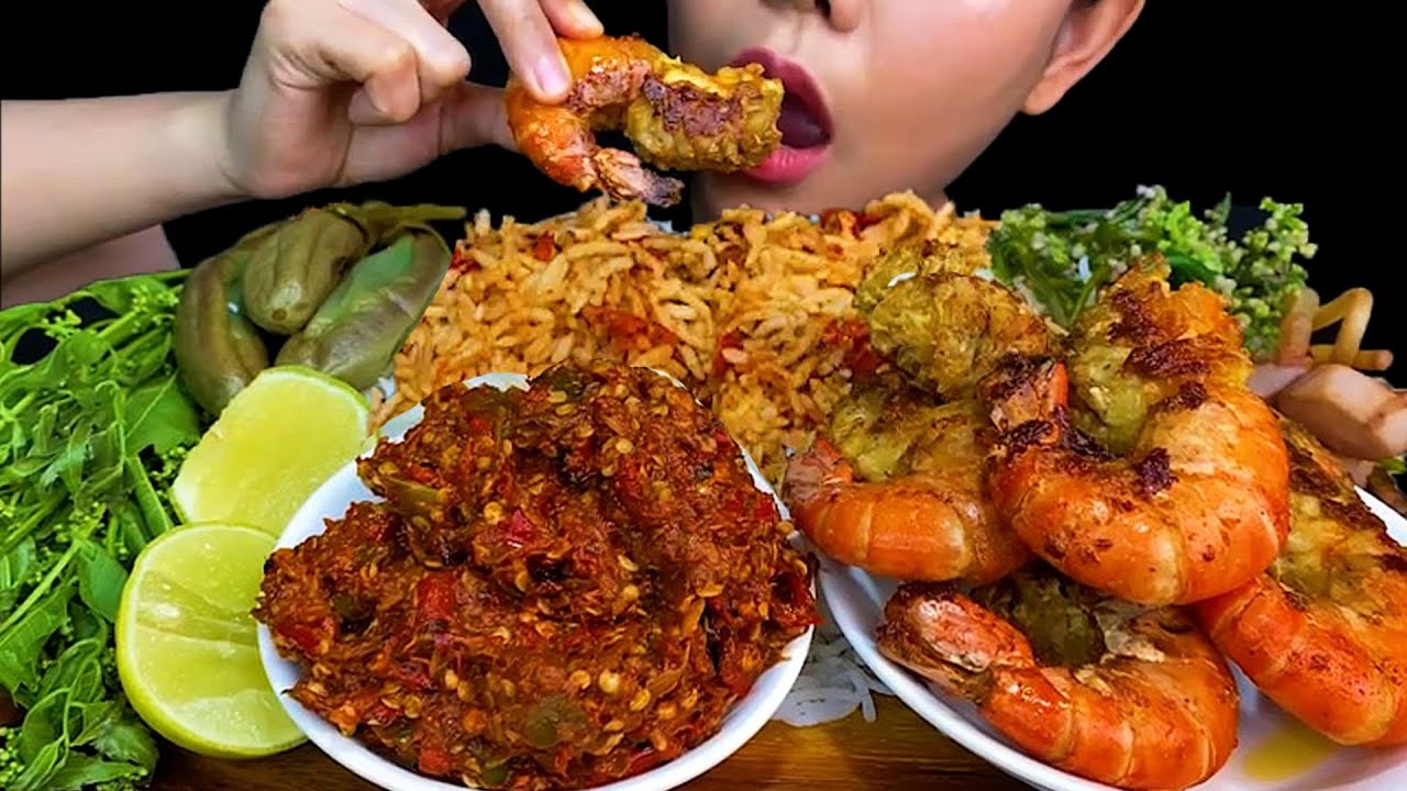 FRESH VEGGIES, SPICY EGGPLANT CHILLI SAUCE, FRIED PRAWN  * Thai Nam Prik * น้ำพริก