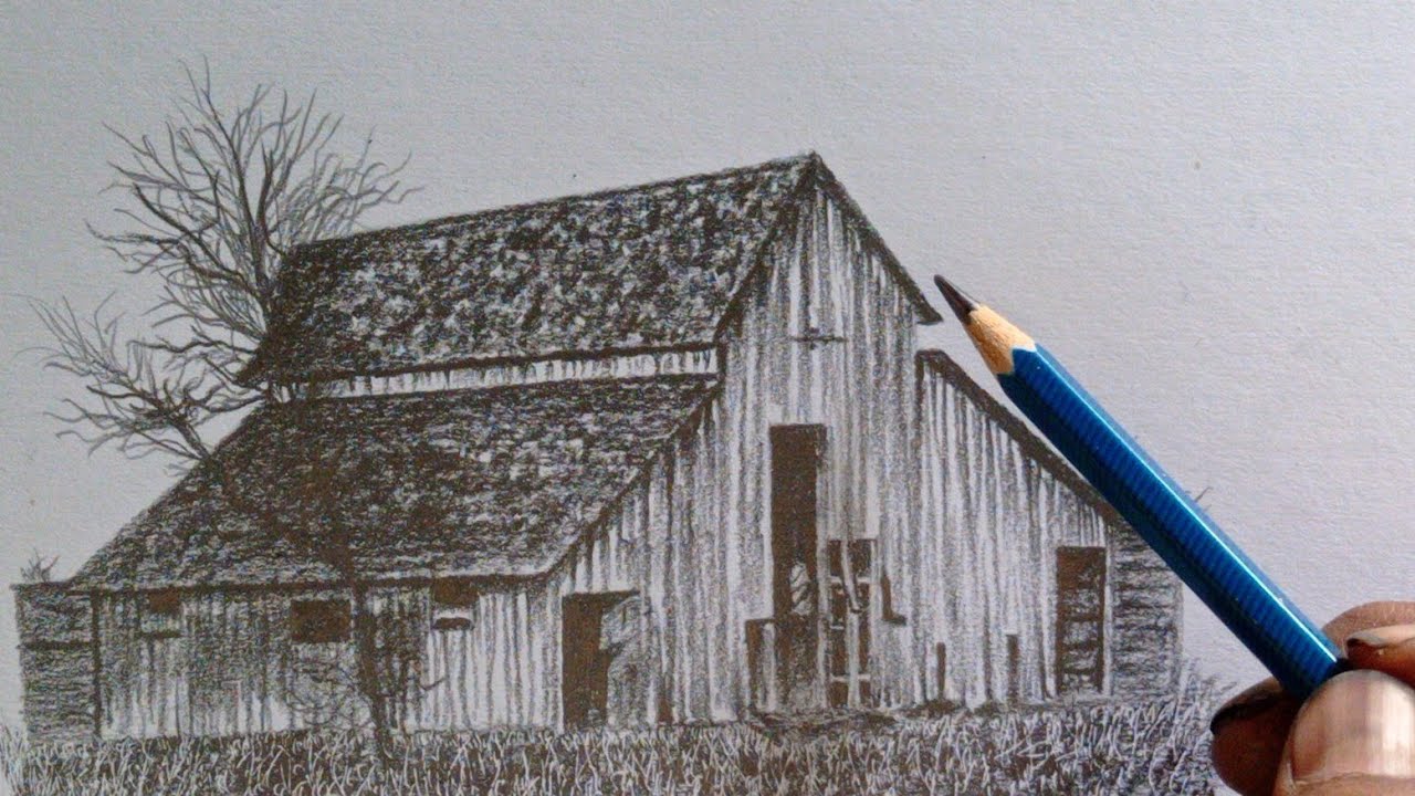 Drawing an old house in America by graphite pencil with easy ways//