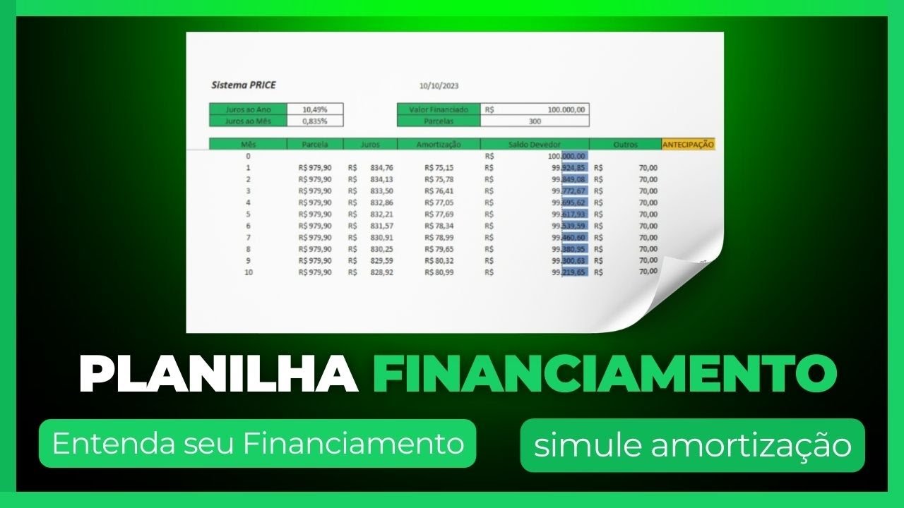 Planillha para simular amortização de financiamento | Passo a Passo